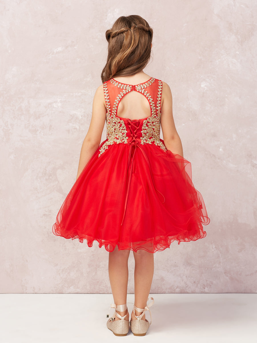 Teen Pageant Dress With Luxurious Gold Lace Overlay