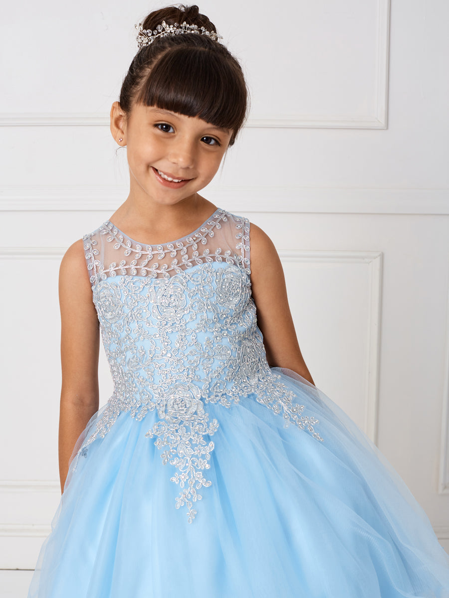 Teen Pageant Dress With Luxurious Gold Lace Overlay