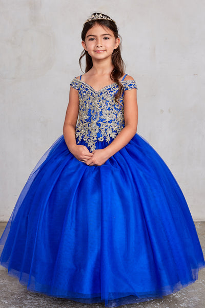 Girls Gorgeous Off The Shoulder Pageant Dress With Lace Applique