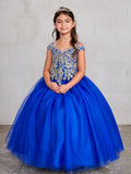 Girls Gorgeous Off The Shoulder Pageant Dress With Lace Applique