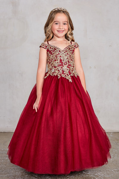 Girls Gorgeous Off The Shoulder Pageant Dress With Lace Applique