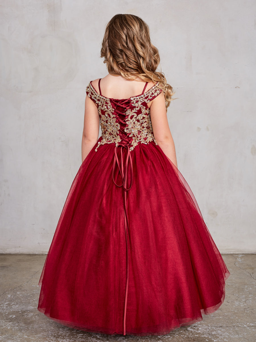 Girls Gorgeous Off The Shoulder Pageant Dress With Lace Applique