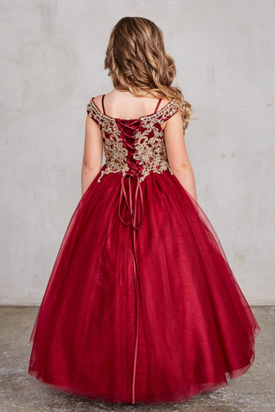 Girls Gorgeous Off The Shoulder Pageant Dress With Lace Applique