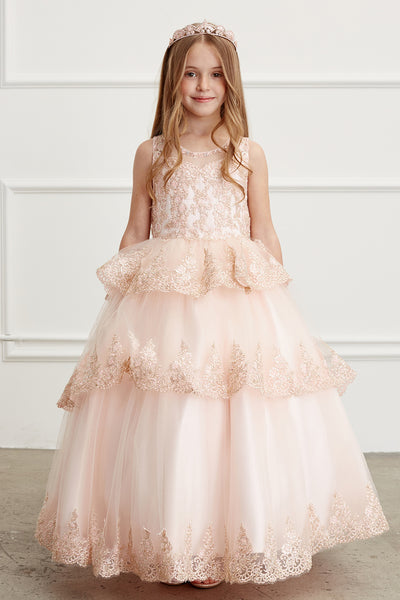 Girls Pageant Flower Girl Special Occasion Ruffle Dress With Lace