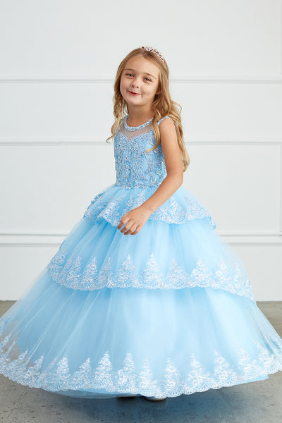 Girls Pageant Flower Girl Special Occasion Ruffle Dress With Lace