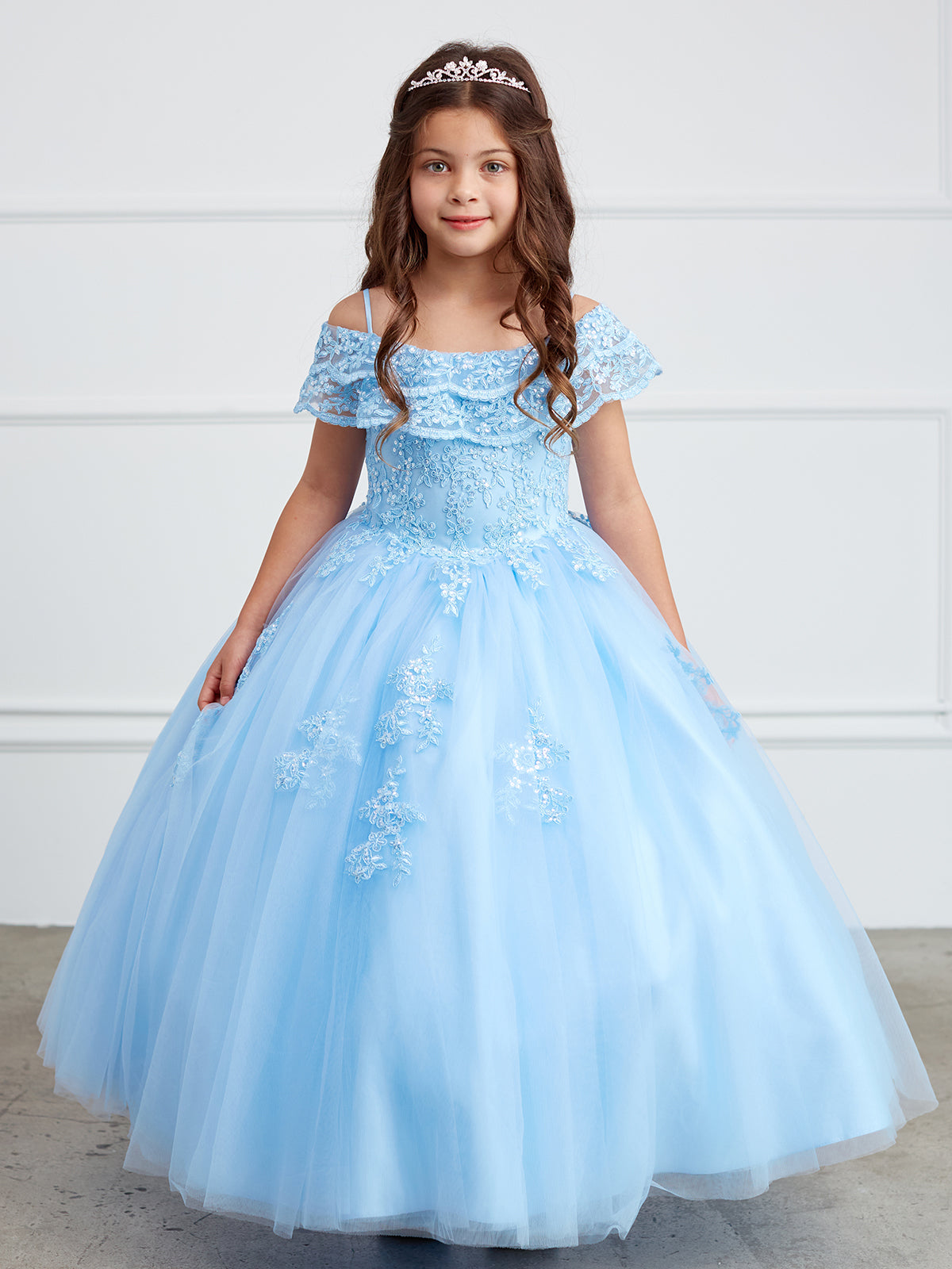 Off The Shoulder Communion Flower Girl Pageant Floral Lace Dress
