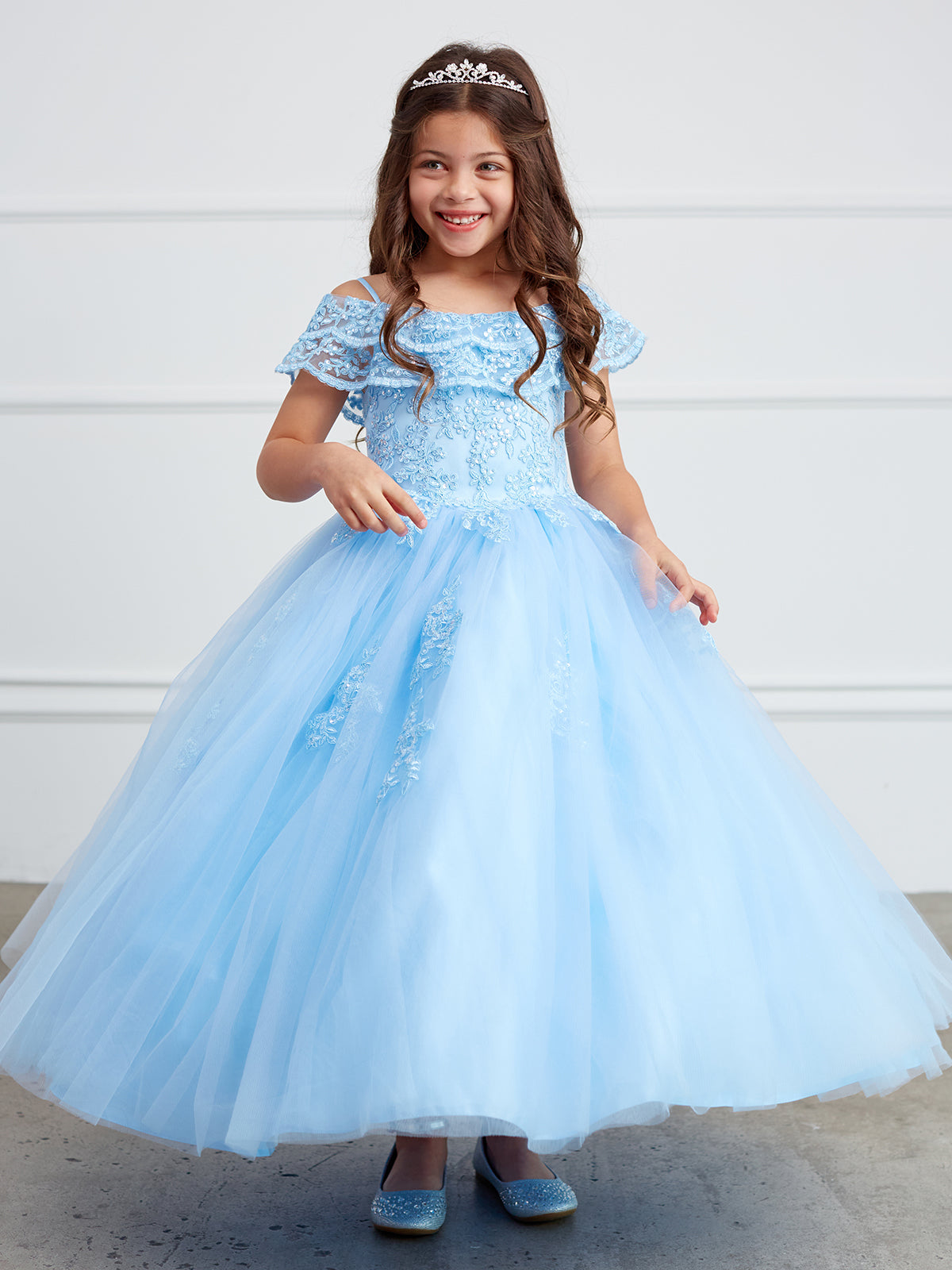 Off The Shoulder Communion Flower Girl Pageant Floral Lace Dress