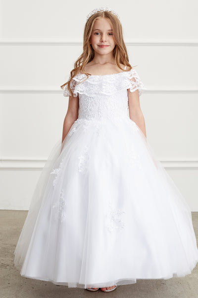 Off The Shoulder Communion Flower Girl Pageant Floral Lace Dress
