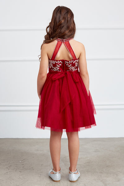 Girls Short Pageant Dress With Crystal Embellished Bodice Tulle Skirt