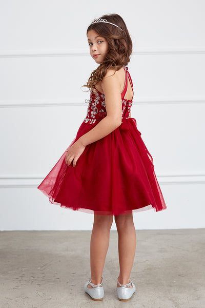 Girls Short Pageant Dress With Crystal Embellished Bodice Tulle Skirt