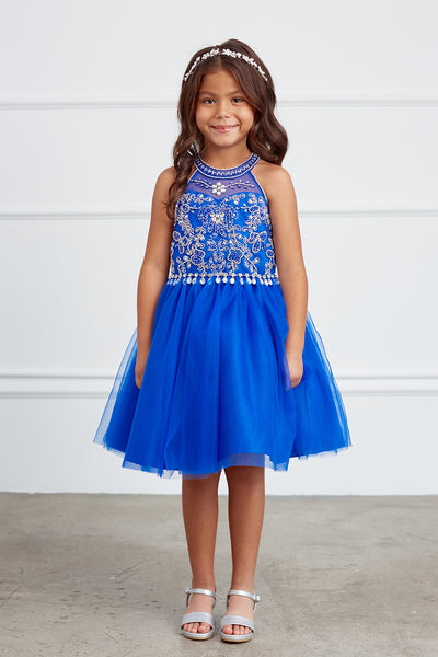 Girls Short Pageant Dress With Crystal Embellished Bodice Tulle Skirt