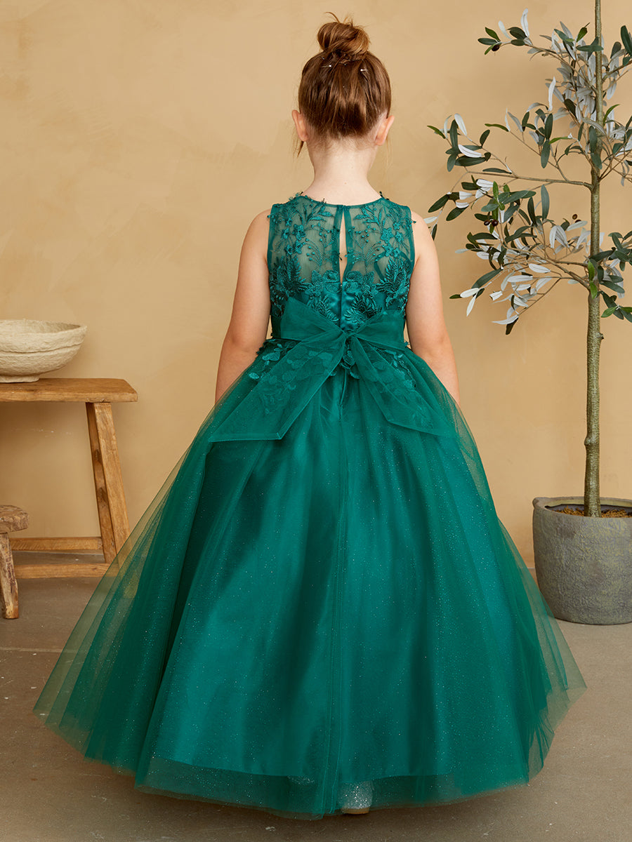 Girls Glitter Tulle Communion Flower Girl Pageant Dress 3D Floral Bodice