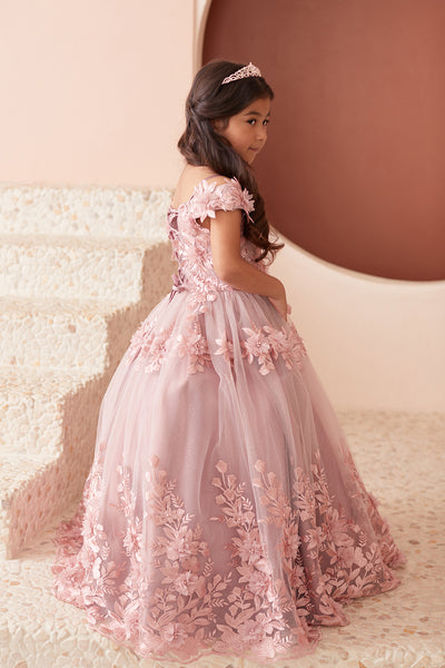 Isadora Girls Pageant Dress with 3D Flowers | Blush Kids