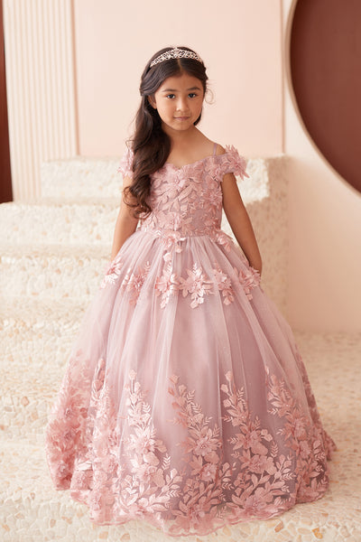Isadora Girls Pageant Dress with 3D Flowers | Blush Kids