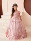 Isadora Girls Pageant Dress with 3D Flowers | Blush Kids