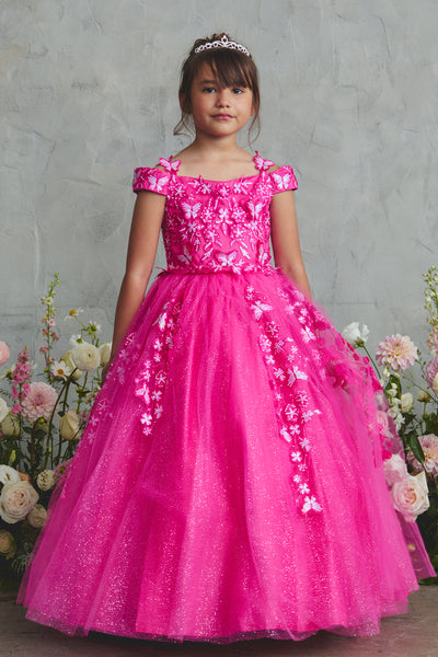 Girls Pageant Ball Gown | Lace & Glitter Tulle Dress