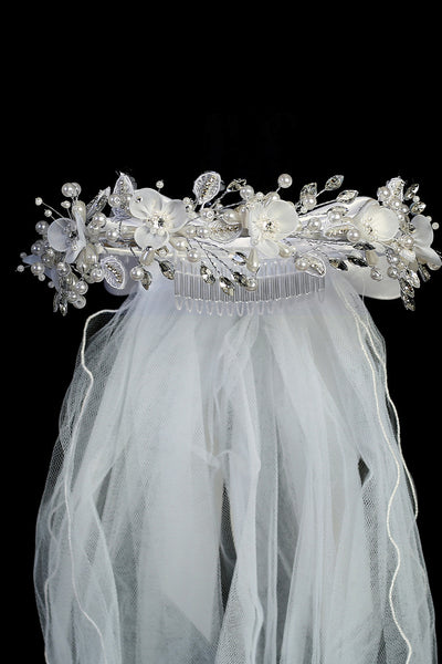 Communion Veil Crystal Pearl Floral Crown
