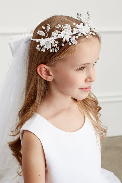 Communion Veil Crystal Pearl Floral Crown