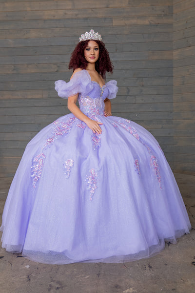Evelisse Meadow Lime Quinceañera Gown – Puff Sleeves & Floral Embroidery