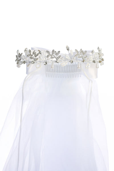 Communion Veil Crown Crystal Floral Headpiece