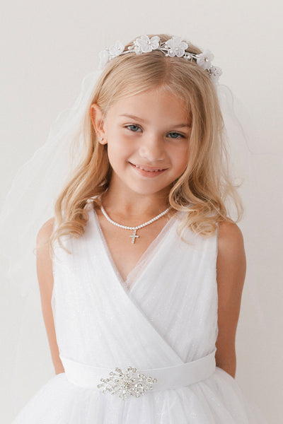 The Charlotte Girls White Communion Veil With Flower Crown