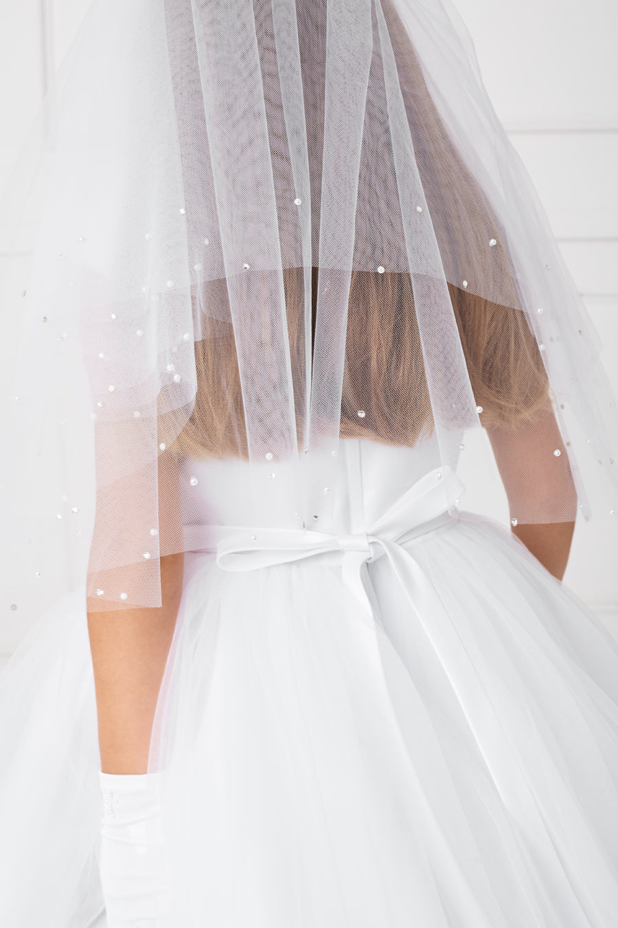 Double Layer  Communion Veil With Pearls And Crystal Accent