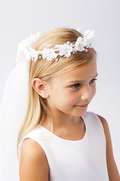 Communion Veil Floral Headpiece Pearl Crystal