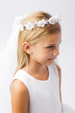 Girls White Floral Wreath With Communion Veil