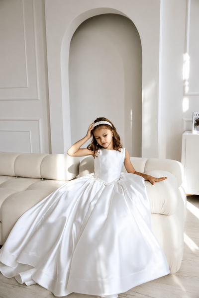Ivory Satin Communion Dress for Girls Elegant Pageant