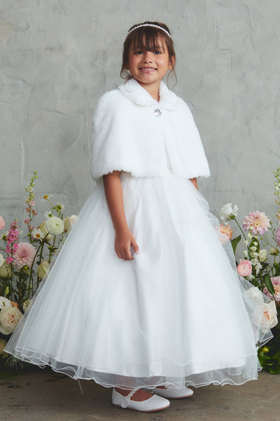 Girls Faux Fur Cape White Flower Girl Communion Wrap