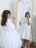 Girls Faux Fur Cape White Flower Girl Communion Wrap