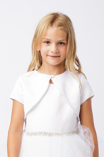 White Short Bolero For Girls | Flower Girl Satin Bolero