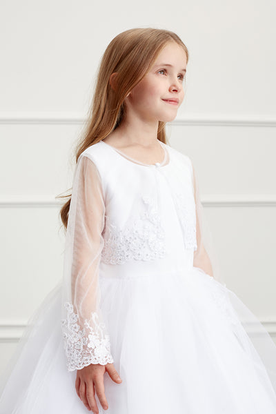 Girls Soft Mesh Organza Lace Bolero Long Sleeves Jacket 