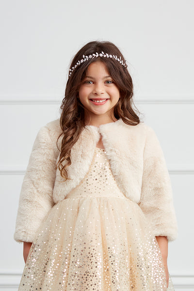 Girls White Faux Fur Jacket For First Communion Special Occasion Dress
