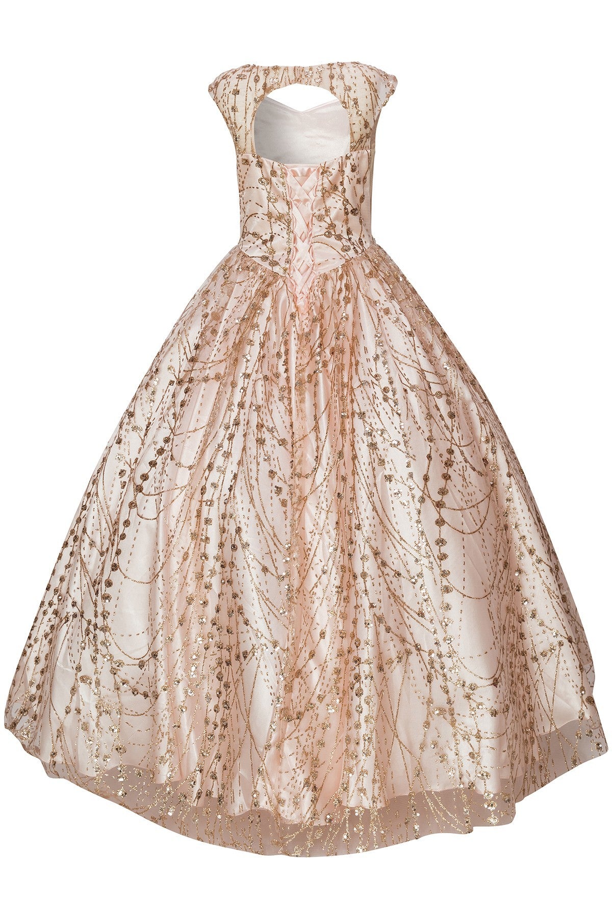 Stunning Blush Luxury Couture Metallic Glitter Girls Pageant Dress