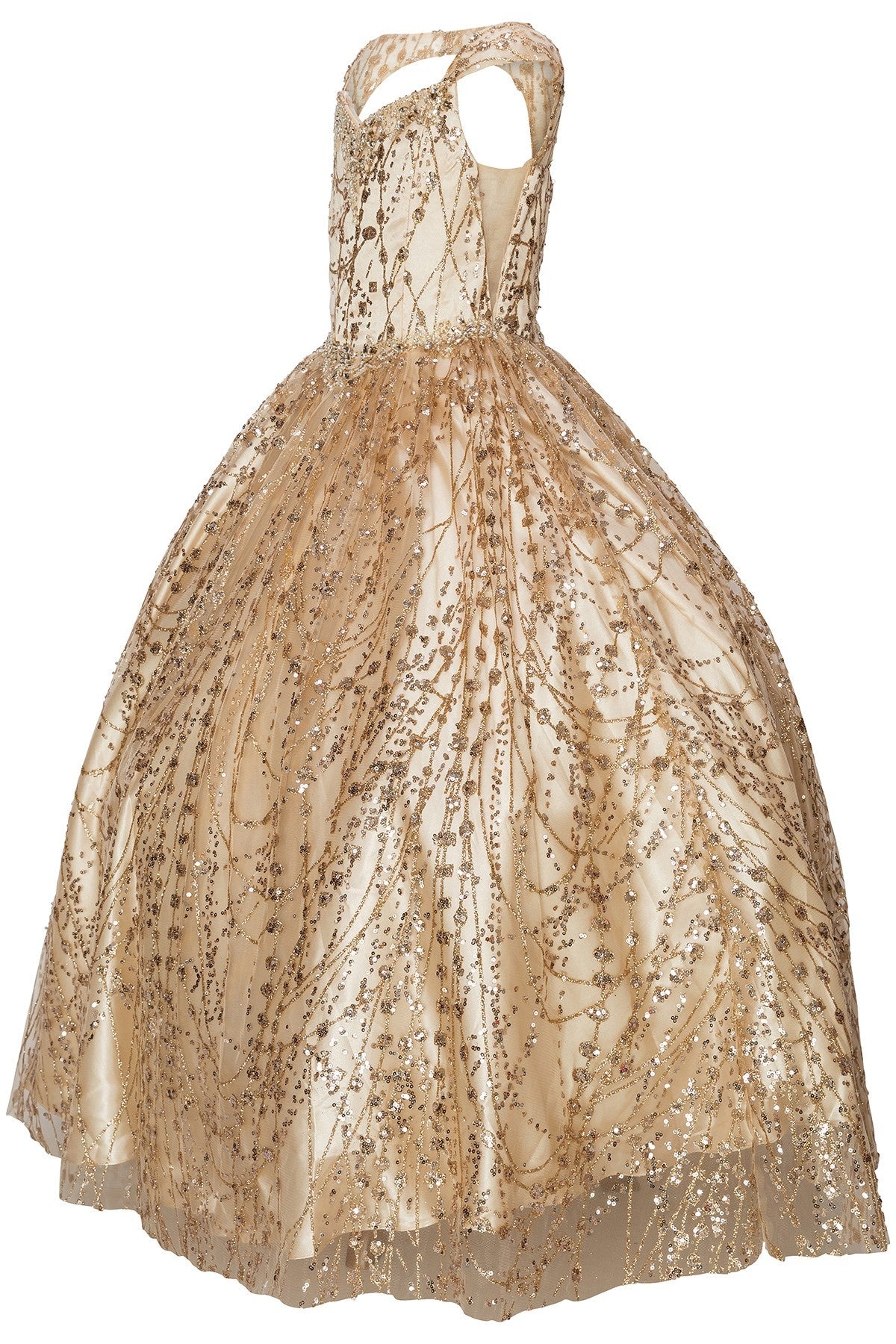 Stunning Blush Luxury Couture Metallic Glitter Girls Pageant Dress