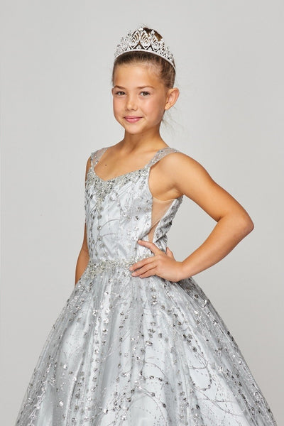 Stunning Blush Luxury Couture Metallic Glitter Girls Pageant Dress