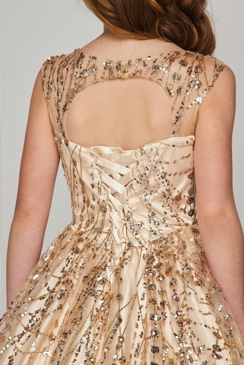Stunning Blush Luxury Couture Metallic Glitter Girls Pageant Dress