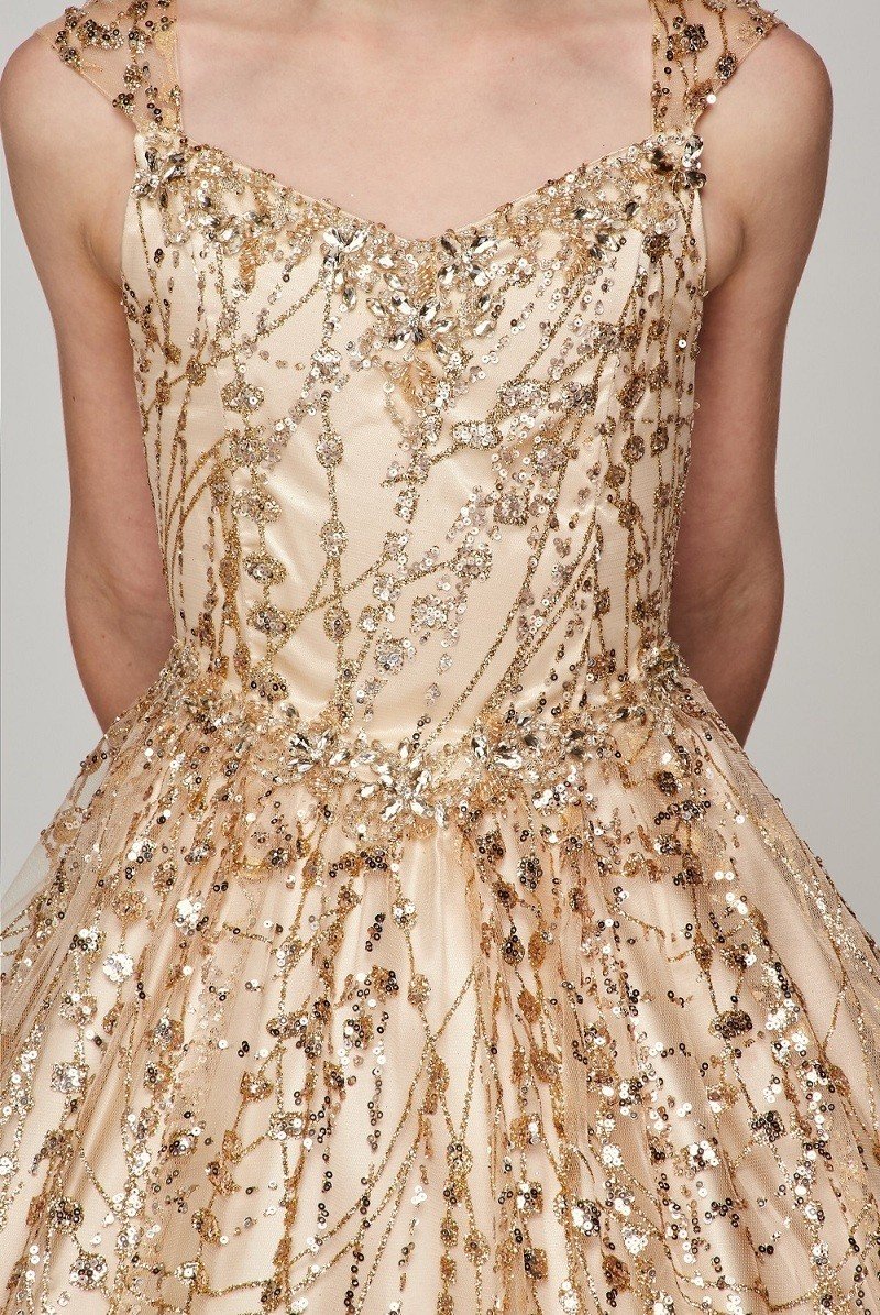 Stunning Blush Luxury Couture Metallic Glitter Girls Pageant Dress