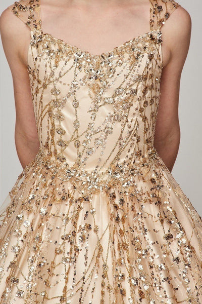 Stunning Blush Luxury Couture Metallic Glitter Girls Pageant Dress