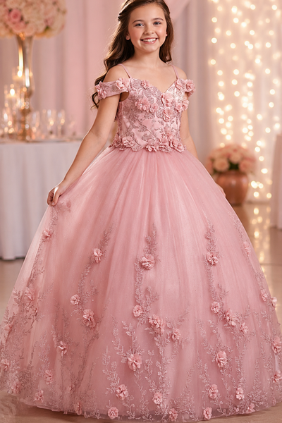 Girls Pageant Dress Floral Ball Gown Floor Length Special Occasion Dress