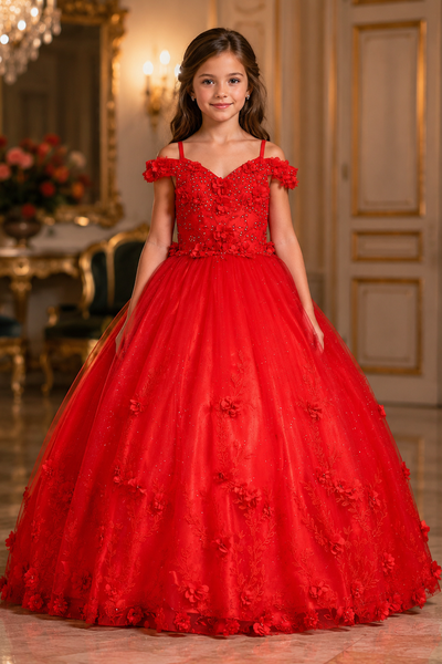 Girls Pageant Dress Floral Ball Gown Floor Length Special Occasion Dress