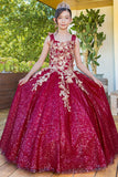 Girls Metallic 3D Floral Embroidered Glitter Pageant Special Occasion Gown