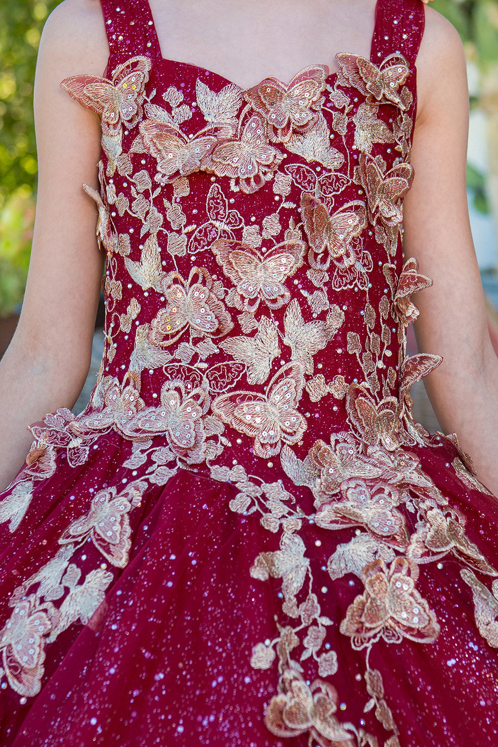 Girls Metallic 3D Floral Embroidered Glitter Pageant Special Occasion Gown