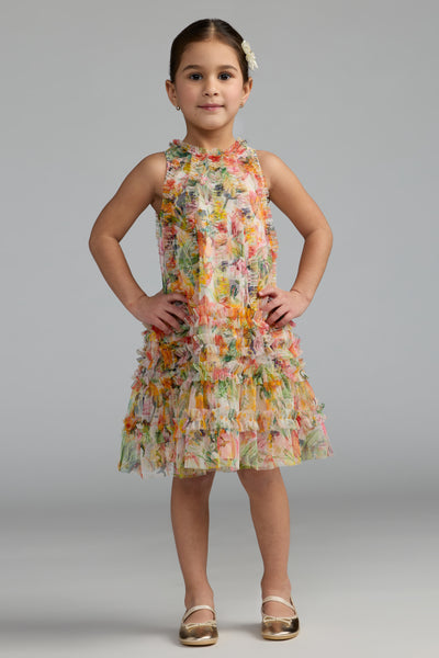 Mac Duggal Girls Floral Ruffle Party Dress