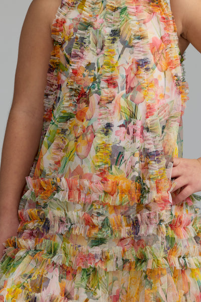 Mac Duggal Girls Floral Ruffle Party Dress