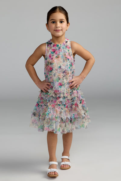 Mac Duggal Girls Floral Ruffle Party Dress