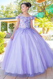 Girls Mini Quince Flower Girl Pageant 3D Floral Embroidered Glitter Tulle Gown