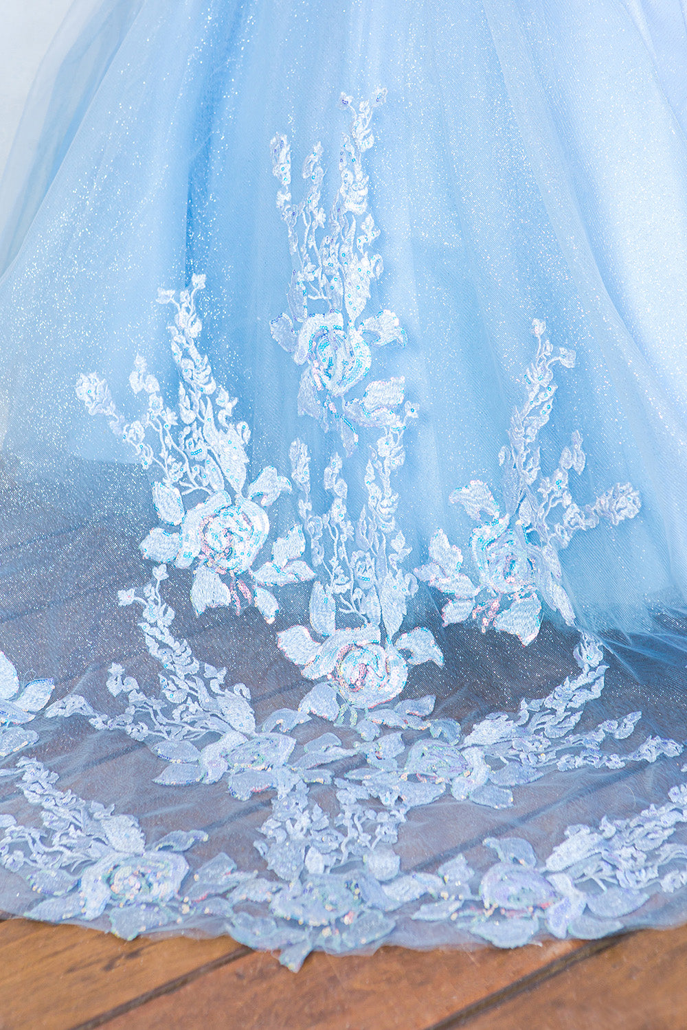Girls Mini Quince Flower Girl Pageant 3D Floral Embroidered Glitter Tulle Gown