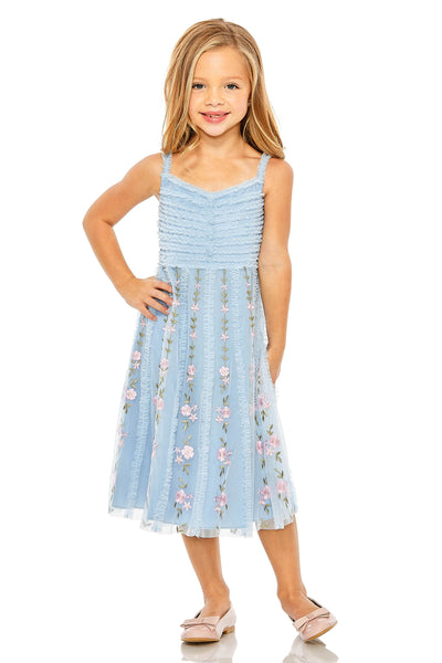 MAC DUGGAL Girls Ruffled Floral Print Mini Special Occasion Wedding Party Dress